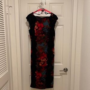 Maggy London Black and Red Floral Midi Dress